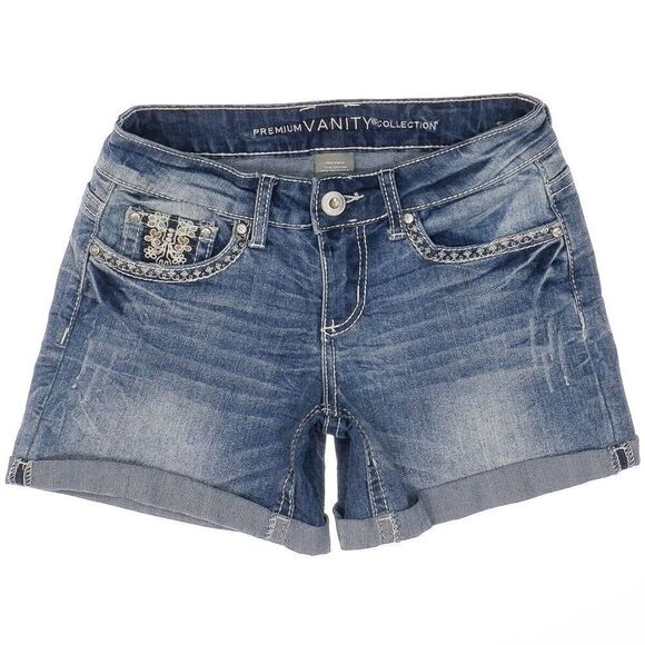 Vanity Shorts Womens Size 27 Blue Original Cuffed Embroidered Measures W28 - Picture 1 of 10